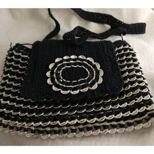 Navy Blue Soda Pop Tab Woven Crochet Crossbody Purse Bag Festival Upcycled Artsy
